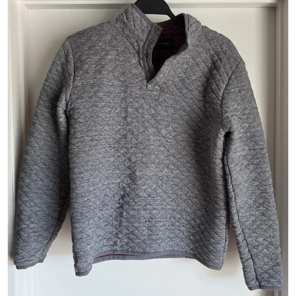 Lucky Brand Pullover Sweater Men S Gray Quilted Collared Long Sleeve Top